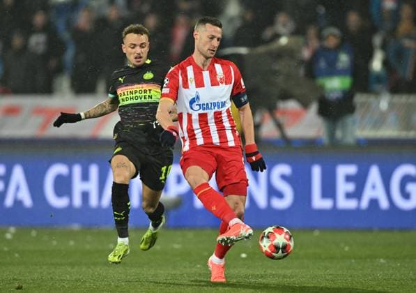 CRVENA ZVEZDA vs PSV EINDHOVEN UROS SPAJIC, football player of Crvena zvezda, during the UEFA Champion League match against PSV Eindhoven, at Stadium Rajko Mitic. Belgrade, 21.01.2025. photo: MN Press FOOTBALL, CRVENA ZVEZDA, RED STAR, UEFA CHAMPIONS LEAGUE, PSV EINDHOVEN Belgrade Rajko Mitic stadium Serbia Copyright: xMarkoxMetlasx xMNxPressx