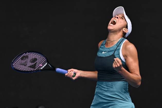 TENNIS AUSTRALIAN OPEN, Madison Keys of USA celebrates winning her 1 4 final match against Elina Svitolina of Ukraine during the 2025 Australian Open at Melbourne Park in Melbourne, Wednesday, January 22, 2025. ( NO ARCHIVING, EDITORIAL USE ONLY, NO USE IN BOOKS WITHOUT CONSENT MELBOURNE VICTORIA AUSTRALIA  Copyright: xJAMESxROSSx 20250122194278824976