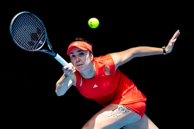 MELBOURNE, VIC - JANUARY 22: Elina Svitolina of Ukraine in action during the Quarterfinals of the 2025 Australian Open on January 22 2025, at Melbourne Park in Melbourne, Australia. (Photo by Jason Heidrich Icon Sportswire) TENNIS: JAN 22 Australian Open EDITORIAL USE ONLY Icon250122063