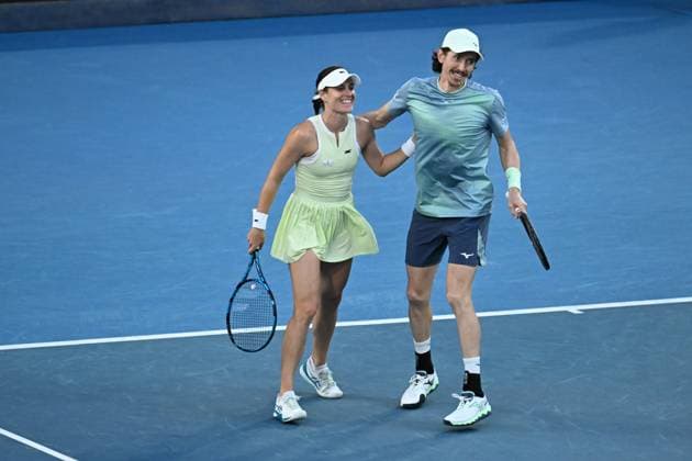 TENNIS AUSTRALIAN OPEN, Kimberley Birrell and John-Patrick Smith of Australia celebrate their win mixed doubles final against Olivia Nicholls and Henry Patten of the United Kingdom during the 2025 Australian Open at Melbourne Park in Melbourne, Wednesday, January 22, 2025. ( NO ARCHIVING, EDITORIAL USE ONLY, NO USE IN BOOKS WITHOUT CONSENT MELBOURNE VICTORIA AUSTRALIA  Copyright: xJAMESxROSSx 20250122155728814326