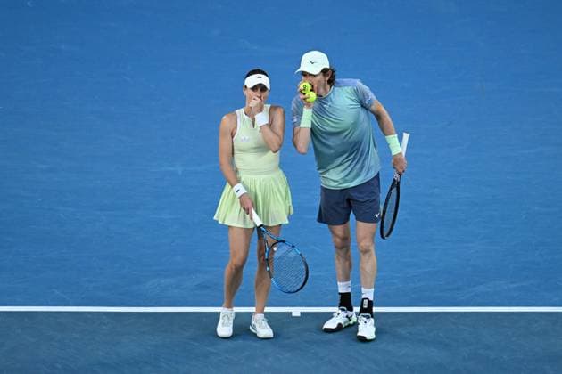 TENNIS AUSTRALIAN OPEN, Kimberley Birrell and John-Patrick Smith of Australia in action their mixed doubles final win against Olivia Nicholls and Henry Patten of the United Kingdom during the 2025 Australian Open at Melbourne Park in Melbourne, Wednesday, January 22, 2025. ( NO ARCHIVING, EDITORIAL USE ONLY, NO USE IN BOOKS WITHOUT CONSENT MELBOURNE VICTORIA AUSTRALIA  Copyright: xJAMESxROSSx 20250122136864343921
