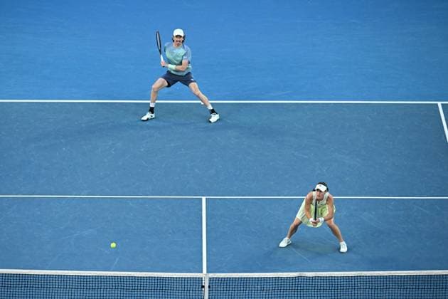TENNIS AUSTRALIAN OPEN, Kimberley Birrell and John-Patrick Smith of Australia in action their mixed doubles final win against Olivia Nicholls and Henry Patten of the United Kingdom during the 2025 Australian Open at Melbourne Park in Melbourne, Wednesday, January 22, 2025. ( NO ARCHIVING, EDITORIAL USE ONLY, NO USE IN BOOKS WITHOUT CONSENT MELBOURNE VICTORIA AUSTRALIA  Copyright: xJAMESxROSSx 20250122170920114021