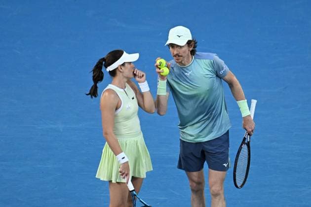 TENNIS AUSTRALIAN OPEN, Kimberley Birrell and John-Patrick Smith of Australia in action their mixed doubles final win against Olivia Nicholls and Henry Patten of the United Kingdom during the 2025 Australian Open at Melbourne Park in Melbourne, Wednesday, January 22, 2025. ( NO ARCHIVING, EDITORIAL USE ONLY, NO USE IN BOOKS WITHOUT CONSENT MELBOURNE VICTORIA AUSTRALIA  Copyright: xJAMESxROSSx 20250122173271791617