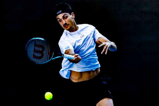 MELBOURNE, VIC - JANUARY 22: Lorenzo Sonego of Italy in action during the Quarterfinals of the 2025 Australian Open on January 22 2025, at Melbourne Park in Melbourne, Australia. (Photo by Jason Heidrich Icon Sportswire) TENNIS: JAN 22 Australian Open EDITORIAL USE ONLY Icon250122150