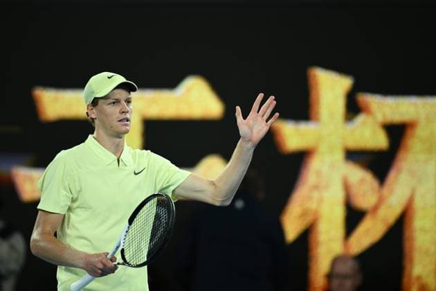 TENNIS AUSTRALIAN OPEN, Jannik Sinner of Italy celebrates his quarterfinal win over Alex de Minaur of Australia during the 2025 Australian Open at Melbourne Park in Melbourne, Wednesday, January 22, 2025. ( NO ARCHIVING, EDITORIAL USE ONLY, NO USE IN BOOKS WITHOUT CONSENT MELBOURNE VICTORIA AUSTRALIA  Copyright: xJOELxCARRETTx 20250122142402572163