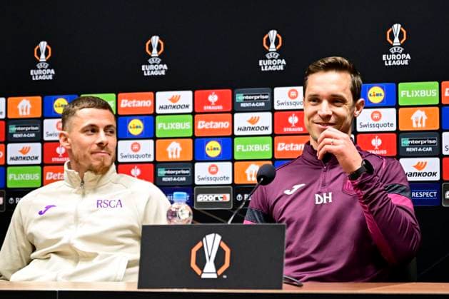 Viktoria Plzen v RSC Anderlecht - UEFA Europa League Media Activities 22 01 2025 PLZEN, CZECH REPUBLIC - JANUARY 22 : Hazard Thorgan midfielder of RSC Anderlecht and Hubert David head coach of RSC Anderlecht talking to the press during a press conference, PK, Pressekonferenz ahead of the UEFA Europa League 2024 25 League Phase MD7 match between Viktoria Plzen and RSC Anderlecht on January 22, 2025 in Plzen, Czech Republic, 22 01 2025 Plzen Czech Republic  Copyright: xPeterxDexVoechtx