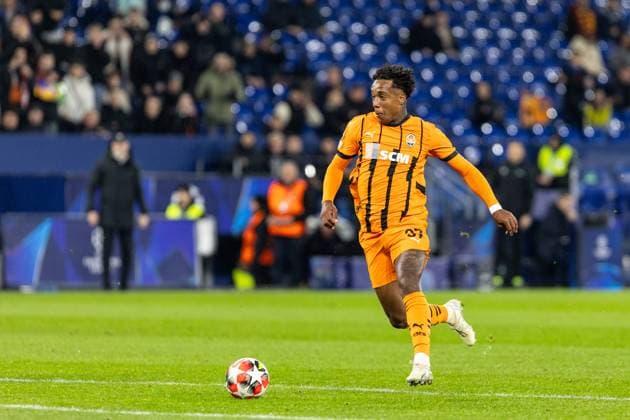 UEFA Champions League: FC Shakhtar Donetsk - Stade Brest; 22.01.2025 Kevin (FC Shakhtar Donetsk, 37) trifft gegen Stade Brest, 1:0 UEFA Champions League: FC Shakhtar Donetsk - Stade Brest; Arena AufSchalke, Gelsenkirchen; 22.01.2025 Copyright: xBEAUTIFULxSPORTS Buriakovx