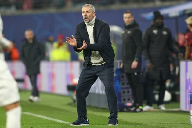 22.01.2025, xtgx, Fussball, UEFA Champions League, RB Leipzig - Sporting Lissabon emspor, v.l. Marco Rose (Leipzig, Trainer) gibt Anweisungen, gestikuliert mit den Armen, gesticulate, gives instructions (DFL DFB REGULATIONS PROHIBIT ANY USE OF PHOTOGRAPHS as IMAGE SEQUENCES and or QUASI-VIDEO) Leipzig