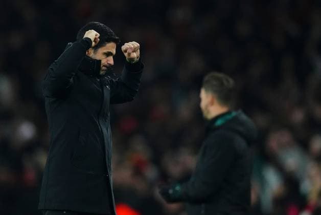 Arsenal manager Mikel Arteta celebrates the opening goal Arsenal v Dinamo Zagreb, UEFA Champions League, Group Stage, Football, Emirates Stadium, London, UK - 22 Jan 2025 EDITORIAL USE ONLY No use with unauthorised audio, video, data, fixture lists, club league logos or live services. Online in-match use limited to 120 images, no video emulation. No use in betting, games or single club league player publications. Copyright: xJavierxGarcia Shutterstockx 15108893g