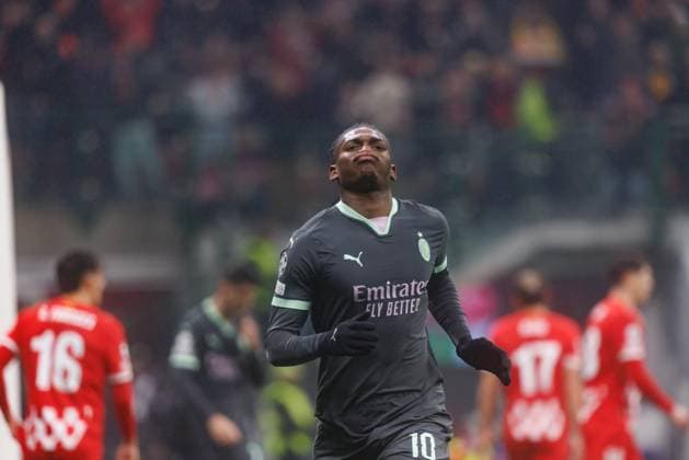 Rafael Leao seen celebrating after scoring goal during UEFA Champions League game between teams of AC Milan and Girona FC (Maciej Rogowski) Milan San Siro Italy Copyright: xMaciejxRogowskix acmgir2425-4