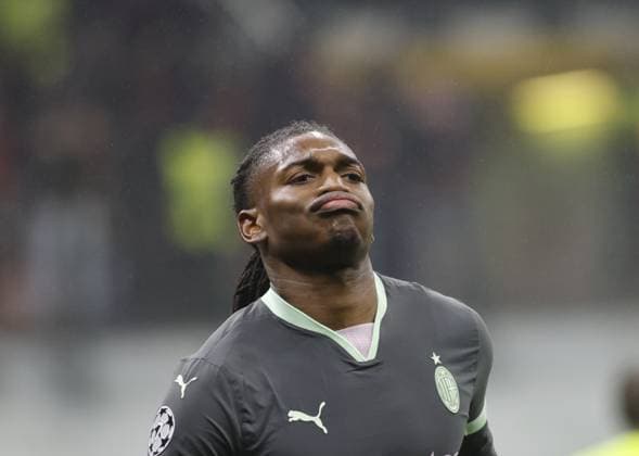-Rafel Leao of AC Milan celebrating after scoring a goal during the Uefa Champions League, 2024 25 season, football match between AC Milan and Girona FC on 22 January 2025 at Giuseppe Meazza Stadium, San Siro, Milan, Italy. Photo Nderim Kaceli  Copyright: xNderimxKaceli IPAxSportx xipa-agency.netx xx IPA_53226594 IPA_Agency_IPA53226594