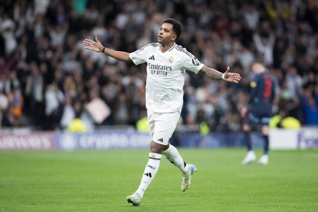 UEFA champions league - Real Madrid vs FC Red Bull Salzburg MADRID, SPAIN - January 22: Rodrygo Goes of Real Madrid celebrates a goal during the UEFA champions league 2024 25 match between Real Madrid and FC Red Bull Salzburg at Santiago Bernabeu Stadium. (Photo by Guillermo Martinez) Madrid Santiago Bernabeu Stadium Spain Copyright: xGuillermoxMartinezx