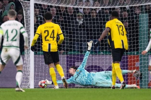 GLASGOW, SCOTLAND - JANUARY 22: goalkeeper Marvin Keller of Young Boys in action during the UEFA Champions League 2024 25 League Phase MD7 match between Celtic FC and BSC Young Boys at Celtic Park on January 22, 2025 in Glasgow, Scotland. Glasgow Celtic Park Scotland United Kingdom Copyright: xJustPictures.ch RichardxCallisx jp-en-EuSpIm-RMC_1927-20250122