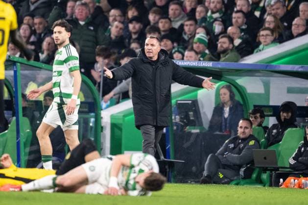 GLASGOW, SCOTLAND - JANUARY 22: head coach Brendan Rodgers of Celtic reacts to the foul during the UEFA Champions League 2024 25 League Phase MD7 match between Celtic FC and BSC Young Boys at Celtic Park on January 22, 2025 in Glasgow, Scotland. Glasgow Celtic Park Scotland United Kingdom Copyright: xJustPictures.ch RichardxCallisx jp-en-EuSpIm-RMC_2051-20250122