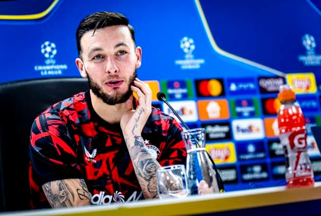 Feyenoord Rotterdam goalkeeper Justin Bijlow during te press conference, PK, Pressekonferenz after the match Feyenoord - Bayern Munchen at the Stadium De Kuip for the UEFA Champions League - League Phase - Matchday 7 season 2024-2025 in ROTTERDAM, Netherlands on 22 january 2025, (photo by Marcel van Dorst EYE4images DeFodi Images) Defodi-746_209947