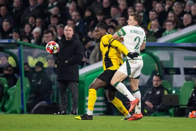 GLASGOW, SCOTLAND - JANUARY 22: Joel Monteiro of Young Boys L) against Alistair Johnston of Celtic R) during the UEFA Champions League 2024 25 League Phase MD7 match between Celtic FC and BSC Young Boys at Celtic Park on January 22, 2025 in Glasgow, Scotland. Glasgow Celtic Park Scotland United Kingdom Copyright: xJustPictures.ch RichardxCallisx jp-en-EuSpIm-RMC_2508-20250122