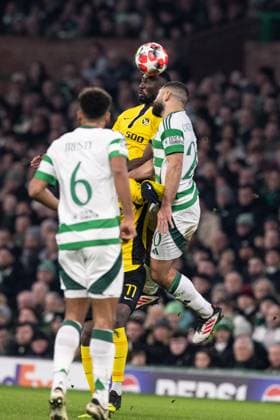 GLASGOW, SCOTLAND - JANUARY 22: Silvere Ganvoula of Young Boys C) in action during the UEFA Champions League 2024 25 League Phase MD7 match between Celtic FC and BSC Young Boys at Celtic Park on January 22, 2025 in Glasgow, Scotland. Glasgow Celtic Park Scotland United Kingdom Copyright: xJustPictures.ch RichardxCallisx jp-en-EuSpIm-RMC_2026-20250122