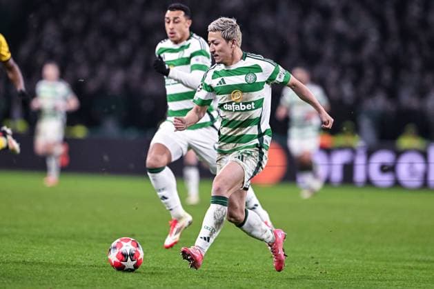 GLASGOW, SCOTLAND - JANUARY 22: Daizen Maeda of Celtic in action during the UEFA Champions League 2024 25 League Phase MD7 match between Celtic FC and BSC Young Boys at Celtic Park on January 22, 2025 in Glasgow, Scotland. Glasgow Celtic Park Scotland United Kingdom Copyright: xJustPictures.ch RichardxCallisx jp-en-EuSpIm-RMC_3325-20250122