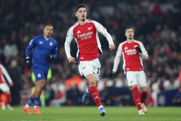 Arsenal v Dinamo Zagreb 22 January 2025, London - Champions League Football - Arsenal v GNK Dinamo Zagreb - Kai Havertz of Arsenal - Photo: Charlotte Wilson Offside. London UK Copyright: xCharlottexWilsonx xOffsidexOffside