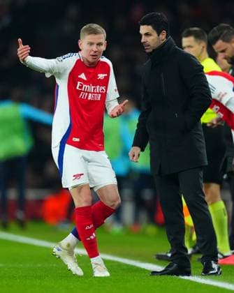 Arsenal manager Mikel Arteta with Oleksandr Zinchenko Arsenal v Dinamo Zagreb, UEFA Champions League, Group Stage, Football, Emirates Stadium, London, UK - 22 Jan 2025 EDITORIAL USE ONLY No use with unauthorised audio, video, data, fixture lists, club league logos or live services. Online in-match use limited to 120 images, no video emulation. No use in betting, games or single club league player publications.  Copyright: xJavierxGarcia Shutterstockx 15108893cd