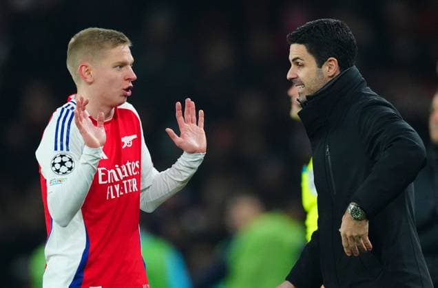 Arsenal manager Mikel Arteta with Oleksandr Zinchenko Arsenal v Dinamo Zagreb, UEFA Champions League, Group Stage, Football, Emirates Stadium, London, UK - 22 Jan 2025 EDITORIAL USE ONLY No use with unauthorised audio, video, data, fixture lists, club league logos or live services. Online in-match use limited to 120 images, no video emulation. No use in betting, games or single club league player publications.  Copyright: xJavierxGarcia Shutterstockx 15108893by