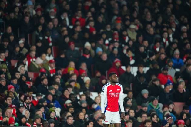 Thomas Partey of Arsenal Arsenal v Dinamo Zagreb, UEFA Champions League, Group Stage, Football, Emirates Stadium, London, UK - 22 Jan 2025 EDITORIAL USE ONLY No use with unauthorised audio, video, data, fixture lists, club league logos or live services. Online in-match use limited to 120 images, no video emulation. No use in betting, games or single club league player publications.  Copyright: xJavierxGarcia Shutterstockx 15108893bq