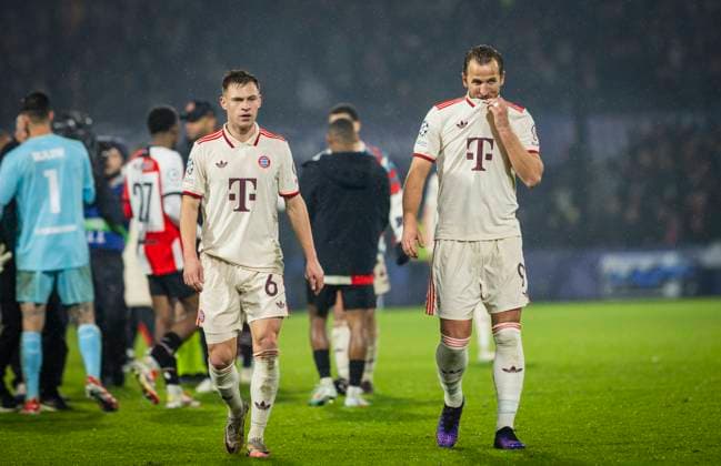 Rotterdam, Netherlands. 22nd Jan 2025. Joshua Kimmich (FCB) Harry Kane (FCB) Feyenoord Rotterdam - FC Bayern Munich Feyenoord Rotterdam - FC Bayern München UEFA Champions League 22.01.2025
