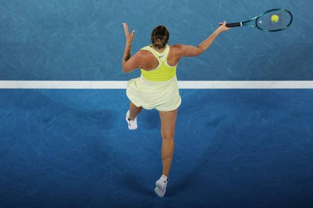 Aryna Sabalenka during her semi-final match against Badosa in the Rod Laver Arena Australian Open, Day Twelve, Tennis, Melbourne Park, Melbourne, Australia - 23 Jan 2025  Copyright: xRachelxBach Shutterstockx 15108799bb