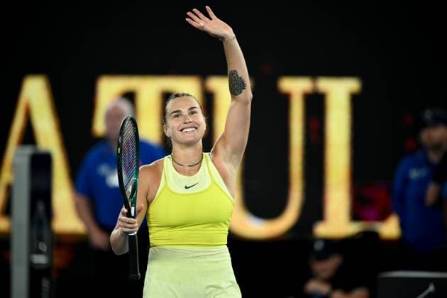 TENNIS AUSTRALIAN OPEN, Aryna Sabalenka of Belarus celebrates match point during her Women?s semifinal win over Paula Badosa of Spain during the 2025 Australian Open at Melbourne Park in Melbourne, Thursday, January 23, 2025. ( NO ARCHIVING, EDITORIAL USE ONLY, NO USE IN BOOKS WITHOUT CONSENT MELBOURNE VICTORIA AUSTRALIA  Copyright: xJOELxCARRETTx 20250123134480962212