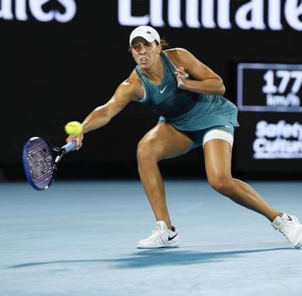 Tennis: Australian Open Madison Keys of the United States plays against Iga Swiatek of Poland in the women s singles semifinals at the Australian Open tennis tournament in Melbourne on Jan. 23, 2025.  A14AA0004029561P