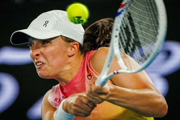 Polish Iga Swiatek pictured during a tennis match between US Keys and Polish Swiatek, in the semi finals of the women s singles at the Australian Open Grand Slam tennis tournament, Thursday 23 January 2025 in Melbourne Park, Melbourne, Australia. The 2025 edition of the Australian Grand Slam takes place from January 12th to January 26th. PATRICKxHAMILTON  x110993169x