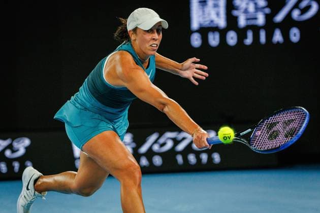 US Madison Keys pictured during a tennis match between US Keys and Polish Swiatek, in the semi finals of the women s singles at the Australian Open Grand Slam tennis tournament, Thursday 23 January 2025 in Melbourne Park, Melbourne, Australia. The 2025 edition of the Australian Grand Slam takes place from January 12th to January 26th. PATRICKxHAMILTON  x110993679x