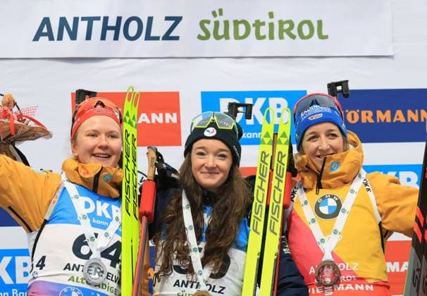 Sport Themen der Woche KW04 Sport Bilder des Tages Biathlon World Cup Antholz - Anterselva Pierre Teyssot MAXPPP ; Biathlon World Cup Antholz - Anterselva. Anterselva - Antholz, ITALY on January 23, 2025. Women 7.5 km Sprint; Selina Grotian (GER), Lou Jeanmonnot (FRA) and Franziska Preuss (GER) right at the podium Pierre Teyssot Maxppp *** Local Caption *** Anterselva - Antholz Anterselva - Antholz South Tyrol ITALY  Copyright: xMAXPPPxPierrexTeyssotx TEP69794 TEP69794