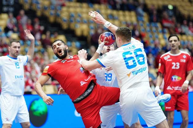 Anouar Ben Abdallah (Tunesien, 96), Stepan Zeman (Tschechien, 66) DEN, Tunesien vs. Tschechien, Handball, IHF Weltmeisterschaft 2025, Hauptgruppe 1, Spieltag 2, 23.01.2025 DEN, Tunesien vs. Tschechien, Handball, IHF Weltmeisterschaft 2025, Hauptgruppe 1, Spieltag 2, 23.01.2025 Herning Copyright: xEibner-Pressefoto MarcelxvonxFehrnx EP_MFN