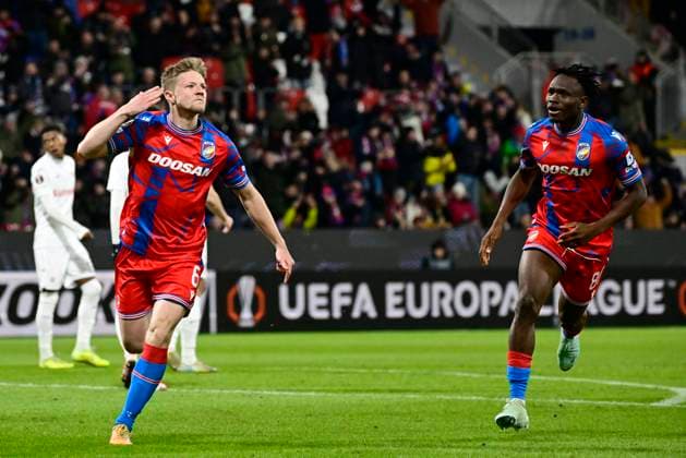 Viktoria Plzen v RSC Anderlecht - UEFA Europa League PLZEN, CZECH REPUBLIC - JANUARY 23 : Cerv Lukas midfielder of Viktoria Pilsen celebrates scoring a goal during the UEFA Europa League 2024 25 League Phase MD7 match between Viktoria Plzen and RSC Anderlecht on January 23, 2025 in Plzen, Czech Republic, 23 01 2025 Plzen Czech Republic  Copyright: xPeterxDexVoechtx