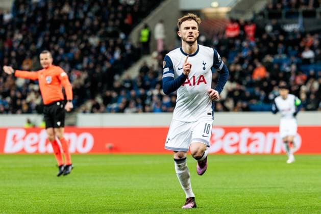 UEFA Europa League: TSG 1899 Hoffenheim - Tottenham Hotspur; 23.01.2025 Jubel zum 0:1 durch James Maddison (Tottenham Hotspur, 10) UEFA Europa League: TSG 1899 Hoffenheim - Tottenham Hotspur, Sinsheim, PreZero Arena am 23.01.2025 Copyright: xBEAUTIFULxSPORTS Wunderlx