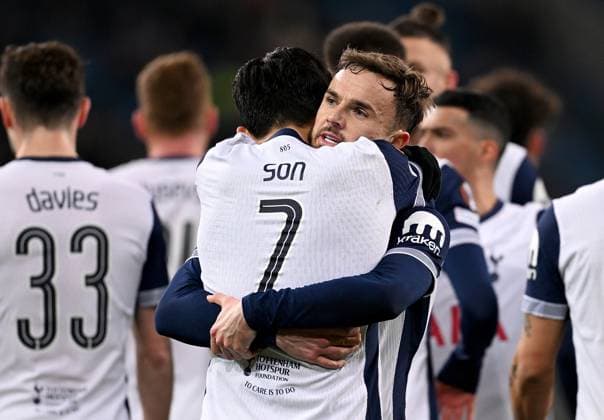 FUSSBALL EUROPA LEAGUE SAISON 2024 2025 Vorrunde 7. Spieltag TSG 1899 Hoffenheim - Tottenham Hotspur 23.01.2025 Jubel Tottenham Hotspur nach dem Tor zum 0-2 , v. li., durch den Torschuetzen Heung-Min Son und James Maddison