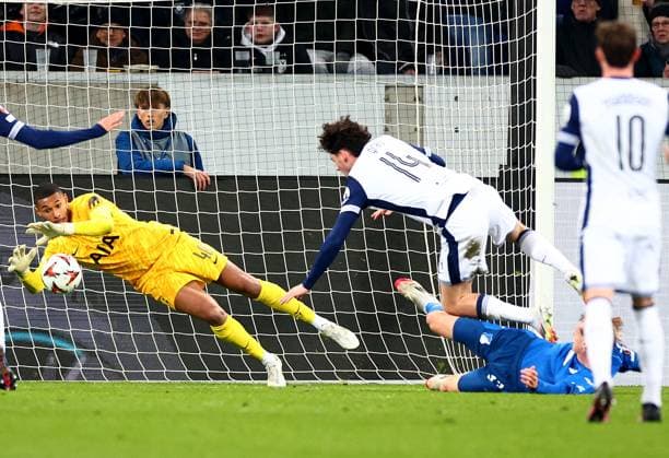 Brandon Austin of Tottenham Hotspur makes a save. Hoffenheim v Tottenham Hotspur, UEFA Europa League, Group Stage, Football, PreZero Arena, Sinsheim, Germany - 23 Jan 2024 EDITORIAL USE ONLY No use with unauthorised audio, video, data, fixture lists, club league logos or live services. Online in-match use limited to 120 images, no video emulation. No use in betting, games or single club league player publications. Copyright: xJamesxMarsh Shutterstockx 15108921bj