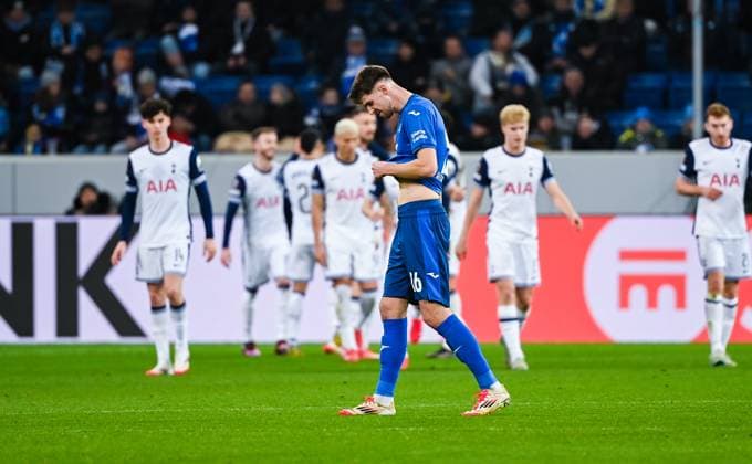 Anton Stach (TSG 1899 Hoffenheim) looks dejected during the UEFA Europa League 2024 25 League Phase MD7 match between TSG 1899 Hoffenheim v Tottenham Hotspur at PreZero Arena on January 23, 2025 in Hoffenheim, Germany. (Photo by Silas Schueller DeFodi Images) Defodi-738_738_HOFTOT_20250123_138