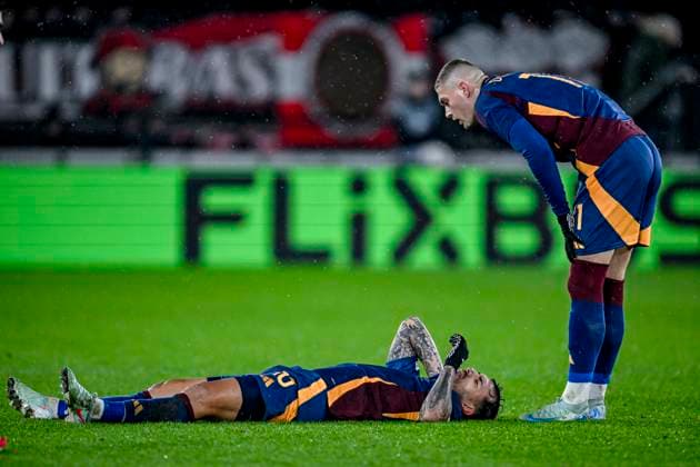 AS Roma midfielder Leandro Paredes, AS Roma forwarder Artem Dovbyk, during the match AZ - Roma at the AZ Stadium for the UEFA Europa League - League phase - Matchday 7 season 2024-2025 in ALKMAAR, Netherlands on 23 januari 2025, (photo by Stefan Koops EYE4images DeFodi Images) Defodi-746_210218