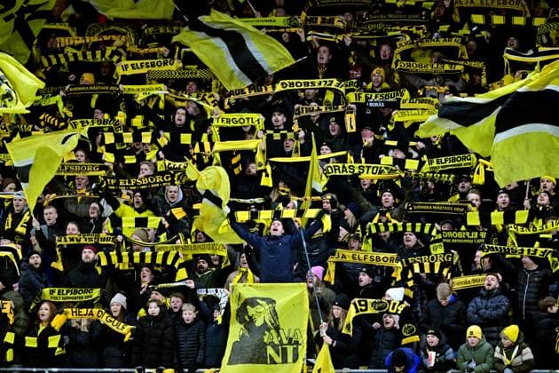 BORAS, SVERIGE 20250123 Elfsborgs supportrar under torsdagens grundseriematch i Uefa Europa League i fotboll mellan IF Elfsborg och OGC Nice pa Boras arena. BORAS SVERIGE x9200x