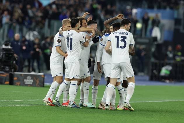 Lazioâ??s Spanish defender Mario Gila celebrates after scoring a goal during UEFA Europa League phase match day 7 match between SS Lazio vs Real Sociedad at Olimpico stadium on January 23, 2025 in Rome, Italy.  Copyright: xAntonioxBalasco IPAxSportx xipa-agency.netx xx IPA_53254138 IPA_Agency_IPA53254138
