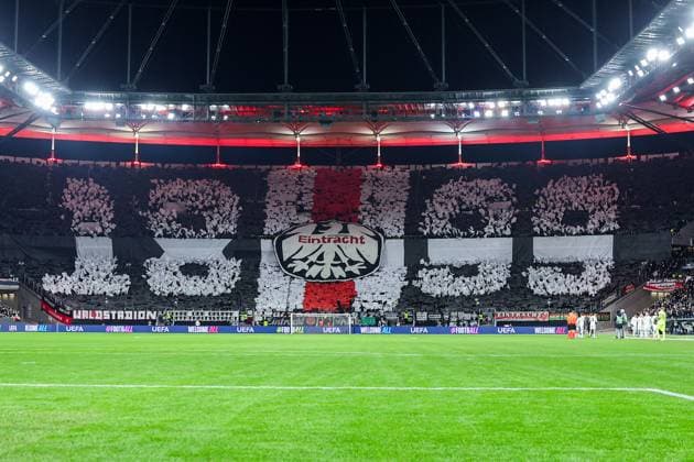 UEFA Europa League - Eintracht Frankfurt - Ferencvaros Budapest am 23.01.2025 im Deutsche Bank Park in Frankfurt Die Fans von Eintracht Frankfurt mit einer Choreografie in der Nordwestkurve MH