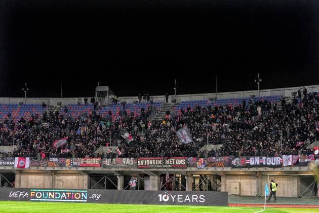 RIGA, 23-01-2025 , Daugava Stadium , football, UEFA Europa League, season 2024 2025, Match between RFS and Ajax. Away stands with Ajaxfans RFS - Ajax  x27527919x Copyright: