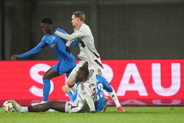 RIGA, 23-01-2025 , Daugava Stadium , football, UEFA Europa League, season 2024 2025, Match between RFS and Ajax.Ajax player Kenneth Taylor and Ajax player Brian Brobbey RFS - Ajax  x27527959x Copyright: