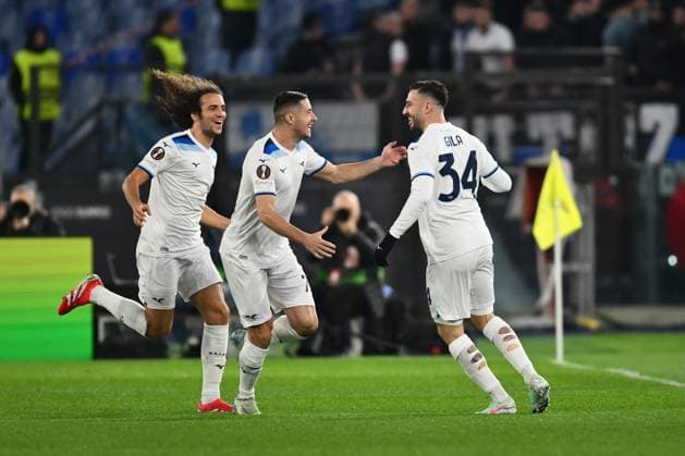 Mario Gila of S.S. Lazio celebrates after scoring the goal to make it 1-0 during the UEFA Europa League 2024 25 League Phase MD7 match between S.S. Lazio and Real Sociedad at Olympic Stadium on January 23, 2025 in Rome, Italy.  Copyright: xDomenicoxCippitelli IPAxSportx xipa-agency.netx xx IPA_53254770 IPA_Agency_IPA53254770