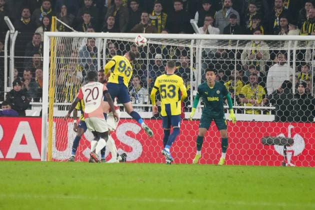 Yusuf Akcicek and Goalkeeper Irfan Can Egribayat of Fenerbahce during the UEFA Europa League 2024 25 League Phase MD7 match between Fenerbahce SK and Olympique Lyonnais at on January 23, 2025 in Istanbul, Turkey. Istanbul Turkey Copyright: xSeskimphotox Fenerbahce-Lyon-230125 (79)