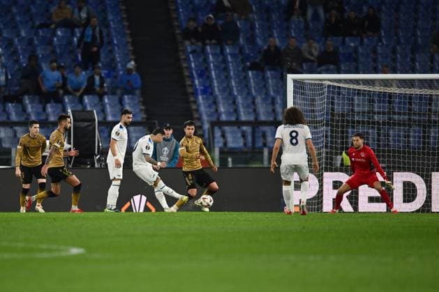 Mattia Zaccagni of S.S. Lazio celebrates after scoring the goal to make it 2-0 during the UEFA Europa League 2024 25 League Phase MD7 match between S.S. Lazio and Real Sociedad at Olympic Stadium on January 23, 2025 in Rome, Italy.  Copyright: xDomenicoxCippitelli IPAxSportx xipa-agency.netx xx IPA_53255352 IPA_Agency_IPA53255352