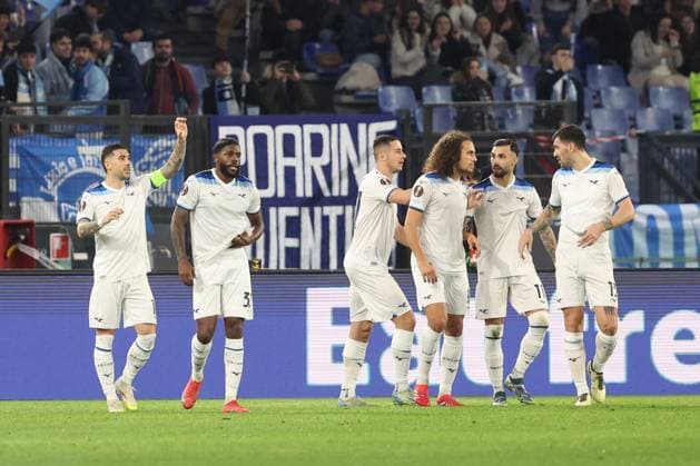 Rome, Italy 23.01.2025: Mattia Zaccagni of Lazio score the goal and celebrate with the team during the Uefa Europa League 2024-2025, day 7, football match between SS Lazio vs Real Sociedad de Futbol at Olympic Stadium in Rome.  Copyright: xMarcoxIacobucci IPAxSportx xipa-agency.netx xx IPA_53255442 IPA_Agency_IPA53255442