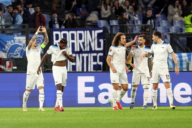 Rome, Italy 23.01.2025: Mattia Zaccagni of Lazio score the goal and celebrate with the team during the Uefa Europa League 2024-2025, day 7, football match between SS Lazio vs Real Sociedad de Futbol at Olympic Stadium in Rome.  Copyright: xMarcoxIacobucci IPAxSportx xipa-agency.netx xx IPA_53255443 IPA_Agency_IPA53255443